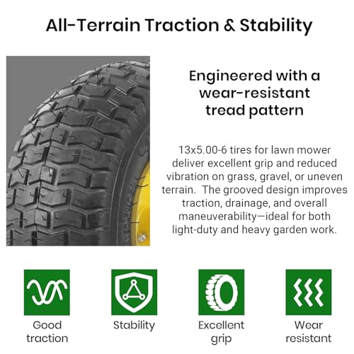 image for AR-PRO 13x5.00-6 Tire and Wheel Assembly (2-Pack), Tubeless Lawn Mower