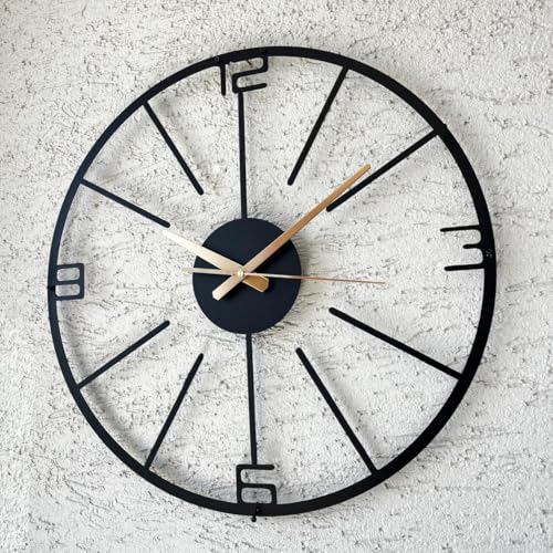 Image of Wall Clock Stylish Metal Analog Wall Clock for Living Room, Bedroom, Office, Kitchen, Home and Hall | Antique Fancy Big Size Modern Wall Watch (Black(DA-214), 40 CM)