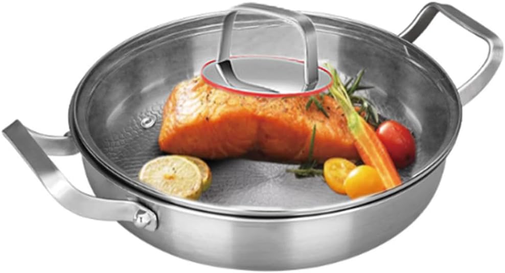 Titanium Hammered Pan Pro with Lid, Upgrade Double Handle Non Stick Titanium Pans for Cooking, Ultra-Durable, Scratch-Resistant, Even Heating Frying Pans, Compatible with All Cooktops,12.59in