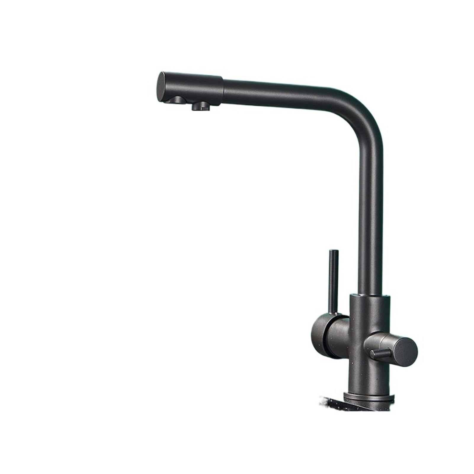 Robinet de cuisine avec eau purifiée en laiton gris double poignée pour évier moderne
