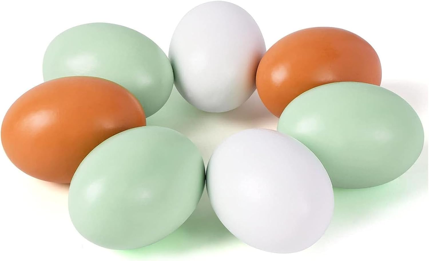 SallyFashion 7 Pcs Wooden Fake Eggs, 3 Colors Wood Fake Chicken Nesting Eggs for Crafts Home Decor