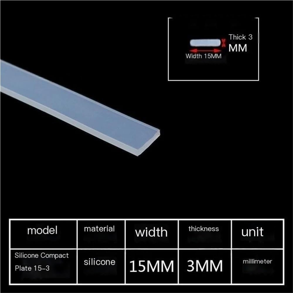 Tira de cordón de cabeza cuadrada Tira de sellado de silicona antienvejecimiento - Pieza de junta industrial de gel de sílice transparente(15mmx3mmx5m)