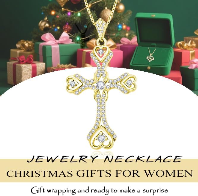Cross Necklace for Women,Anniversary Christmas Birthday Gifts for Wife,14K /18K White Gold Dainty Heart Necklaces Womens Christian Baptism Faith Jewelry with Diamond Birthstone Pendant - Image 4