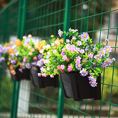 Summer Flower 9.84” Wall Hanging Planters Railing Hanging Planters Plants Flowers Plastic Pots Baskets For Balcony Fence Garden Outdoor Indoor 3 Wall Pots (Black Color) #TOP4