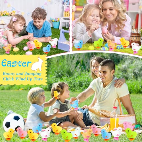 Cshangzei 12PCS Wind Up Chicken Bunny Jumping Chicks Plush Hopping Rabbits Cute Wind-Up Toy for Kids Toddlers Easter Toys Birthday Gifts Party Favors - Thumbnail 6