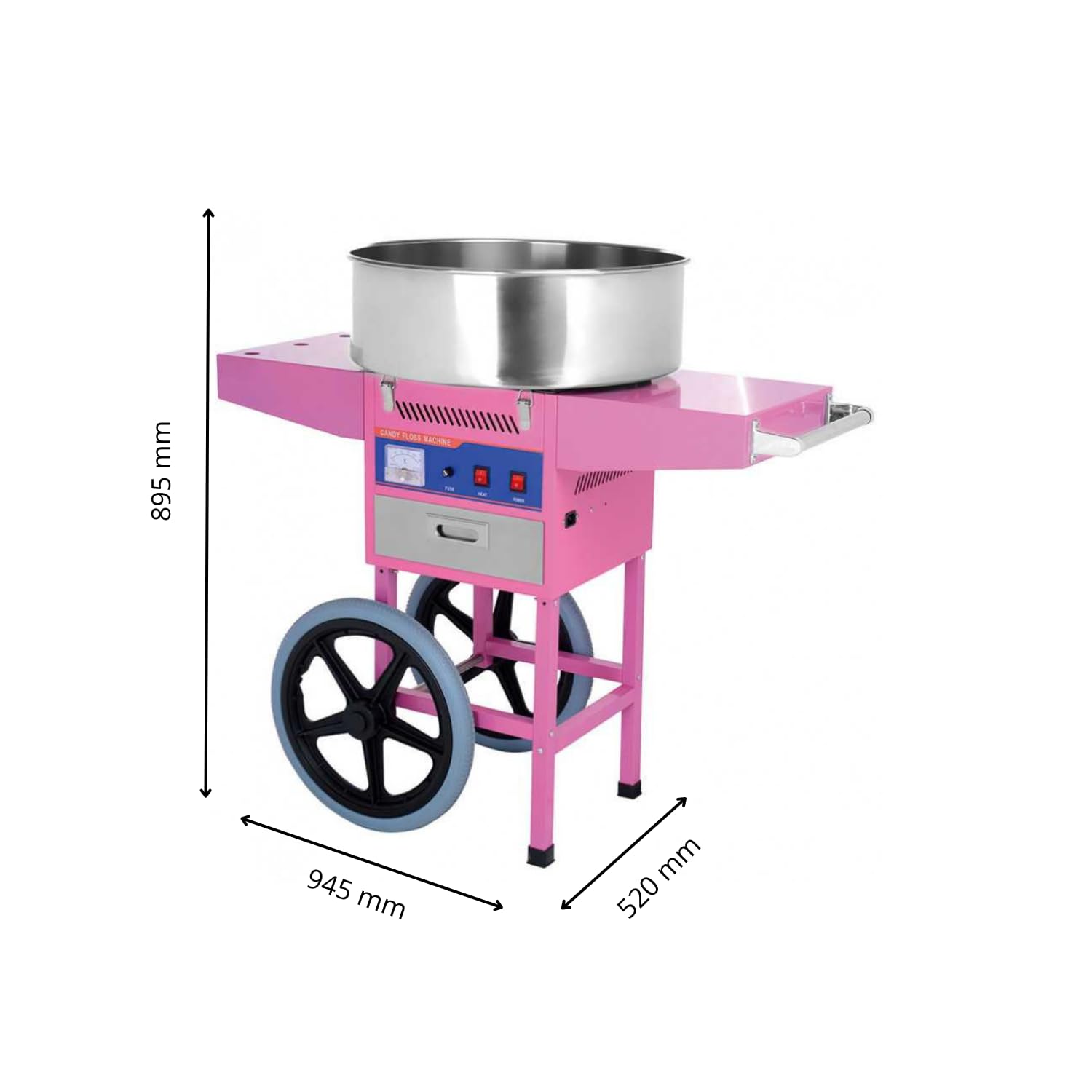 Machine à Barbe à Papa Professionnelle avec Chariot et Bulle - 900 W - Cuve Inox 50 cm