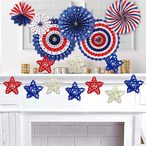 Ebaokuup 18Pcs 4Th Of July Natural Rattan Stars, 1.96 Inch Red White And Blue Wicker Rattan Stars For Independence Day Home Decor Diy Craft Vase Bowl Filler Table Decoration #TOP5
