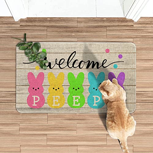 Roszwtit Easter Door Mat 30 X 17 Inch Easter Bunny Welcome Peeps Doormat Indoor Outdoor Entrance Floor Mat Non Slip Easter Decor Rubber Mats #TOP1