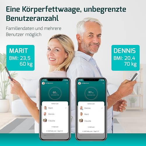 FITAGE Personenwaage digital Testsieger 2025, Körperwaage bis 180kg, Körperfettwaage mit 17 Körpermesswerte, Körperanalyse mit App… – Ansicht 3