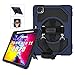 iPad Pro 11 Case with Pencil Holder, Heavy Duty Drop Resistant Protective Handle Case with 360 Degree Swivel Stand, Adjustable Hand Strap, Shoulder Strap for iPad Pro 11 inch 2018 (Black+Navy Blue)