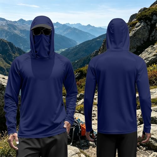 Chaqueta impermeable de hombre con capucha integrada y manga larga color azul marino talla M 3