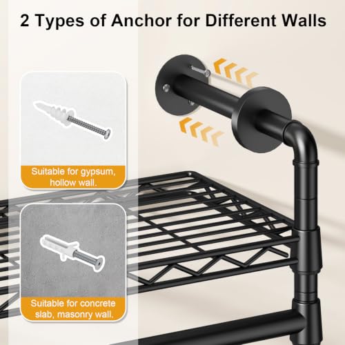 Image of ULIFHOME M7 Wall-Mounted Clothes Rack, Heavy-Duty Garment Closet System | Metal Clothing Storage Organizer with Shelves and Expandable Hangers, (66.5-100.7) inchL x 11.8 inchD x 86.6 inchH for Hanging, Black
