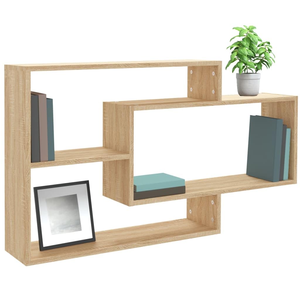 Regał ścienny dąb Sonoma z materiału drewnopochodnego 104 x 20 x 58,5 cm z 3 otwartymi półkami, wytrzymały regał ścienny do salonu, sypialni, biura, wiszący regał do dekoracji i