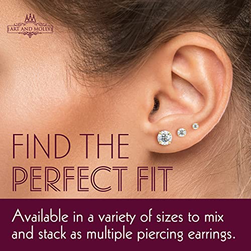 Art and Molly 10K Gold Round CZ Stud Earrings, Screw Back, Solitaire Cubic Zirconia Solid 10-karat Gold2