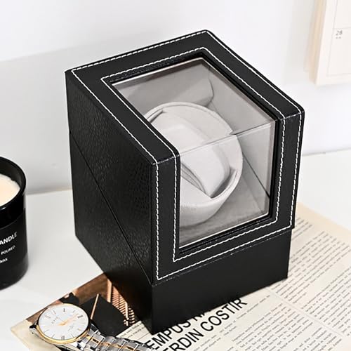 OUZVI Single Automatic Watch Winder Pu Leather Self-Winding Mechanical Watch Box 4 Rotation Mode Settings With Quiet Motor And Dual Power Supply,B (F)