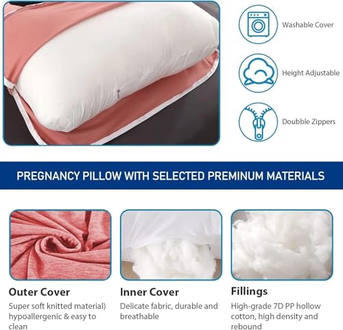 Image of Pregnancy Pillows for Sleeping, U Shaped Full Body Maternity Pillow for Pregnant Women with Removable Bean Velvet Cover, Support for Back, HIPS, Legs, Belly, 57 Inch, Pink