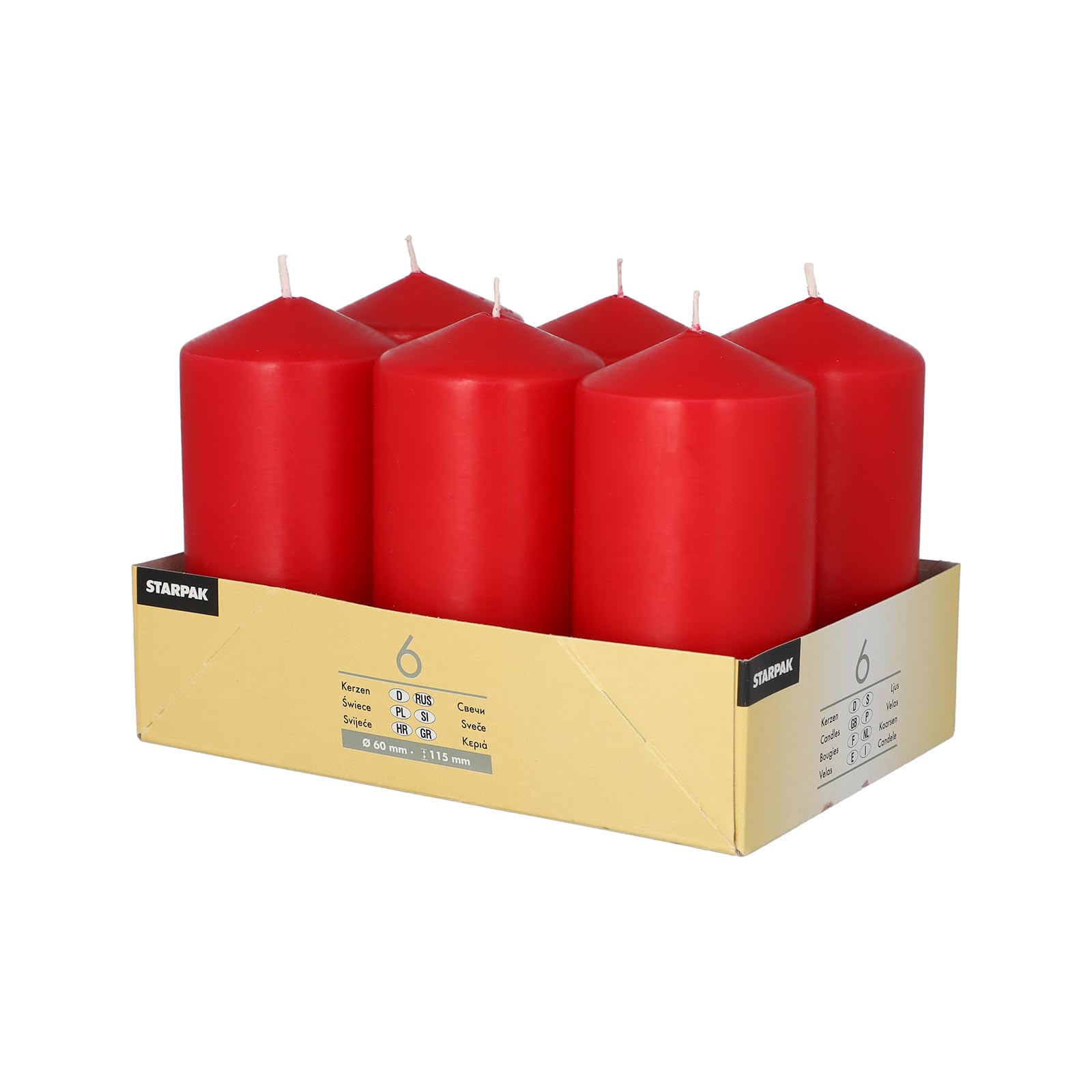 6 Stumpenkerzen Ø 60 mm · 115 mm rot (4 x 6 = 24 Stück)