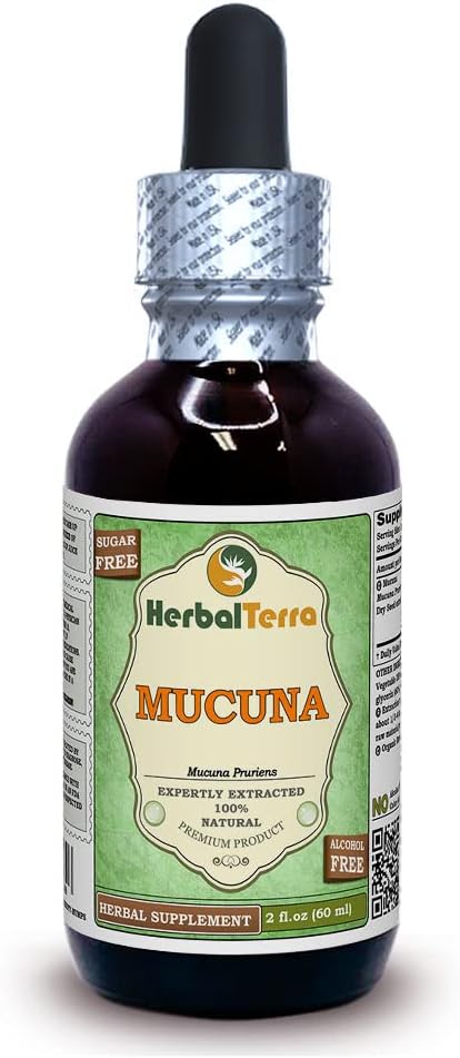 Mucuna (Mucuna Pruriens) Glycerite, Organic Dried Seeds Alcohol-FREE Liquid Extract (Brand name: HerbalTerra, Proudly made in USA) 2 fl.oz (60 ml)