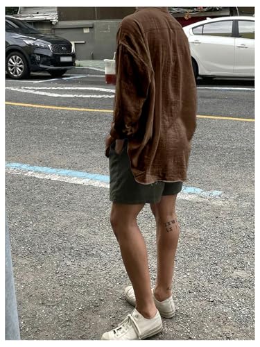 Men's Long Sleeve Oversized Tshirts Button Down Collared Baggy Casual Shirt with Pocket3