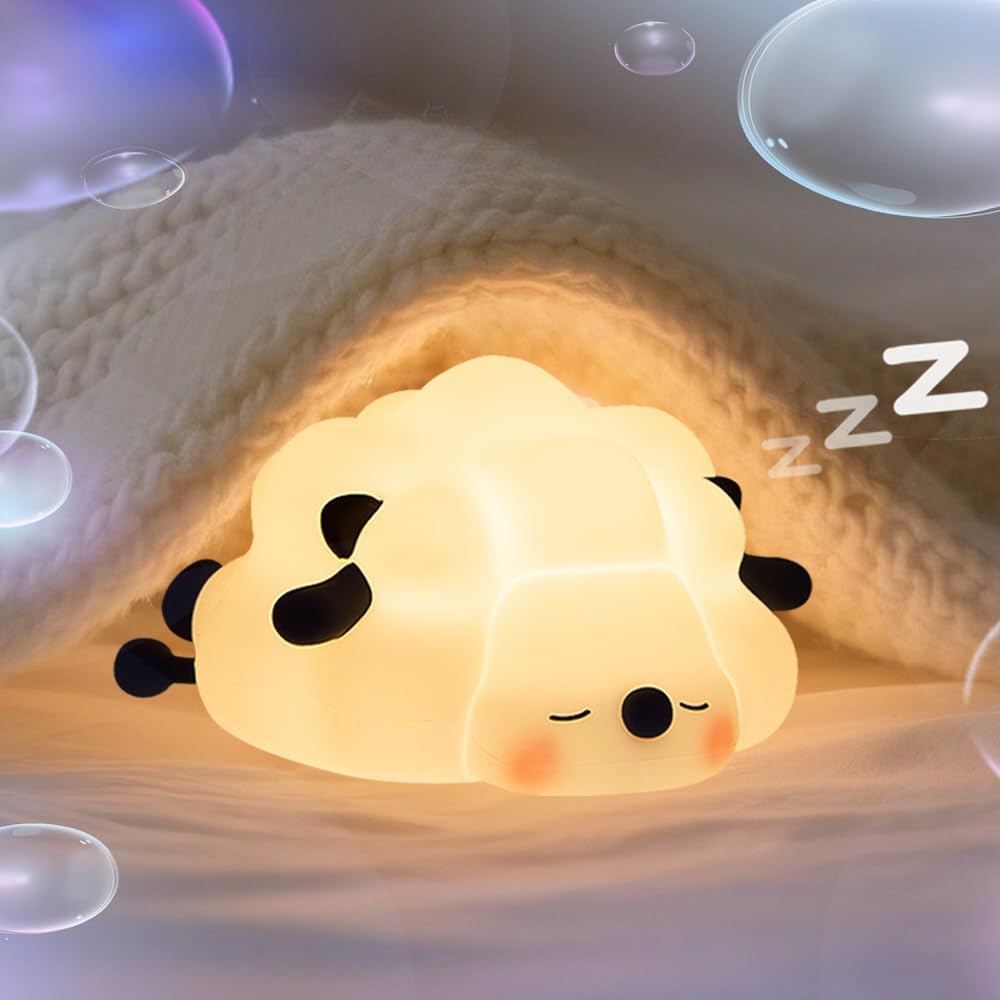 One bird (Sleeping Sheep Night Light-Black) Cute Night Light for Kids - Food - Grade Silicone, Type - C Charging, Modes Switchable by Kneading - Ideal for Babies' & Children's Rooms