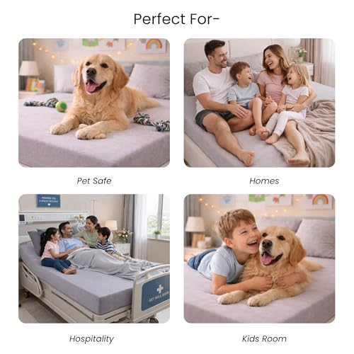 Image of Mattress Protector King Size, Lycra Waterproof Bed Protector King Size, 78x72x8 Inch, Breathable Noiseless Ultra Soft, Elastic Fitted Mattress Cover | Bed Cover (Grey)