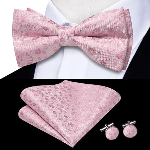 Image of Hi-Tie Bow Ties for Men Pre-Tied Pocket Square with Cufflinks Mens Bowtie Sets for Wedding Formal Party