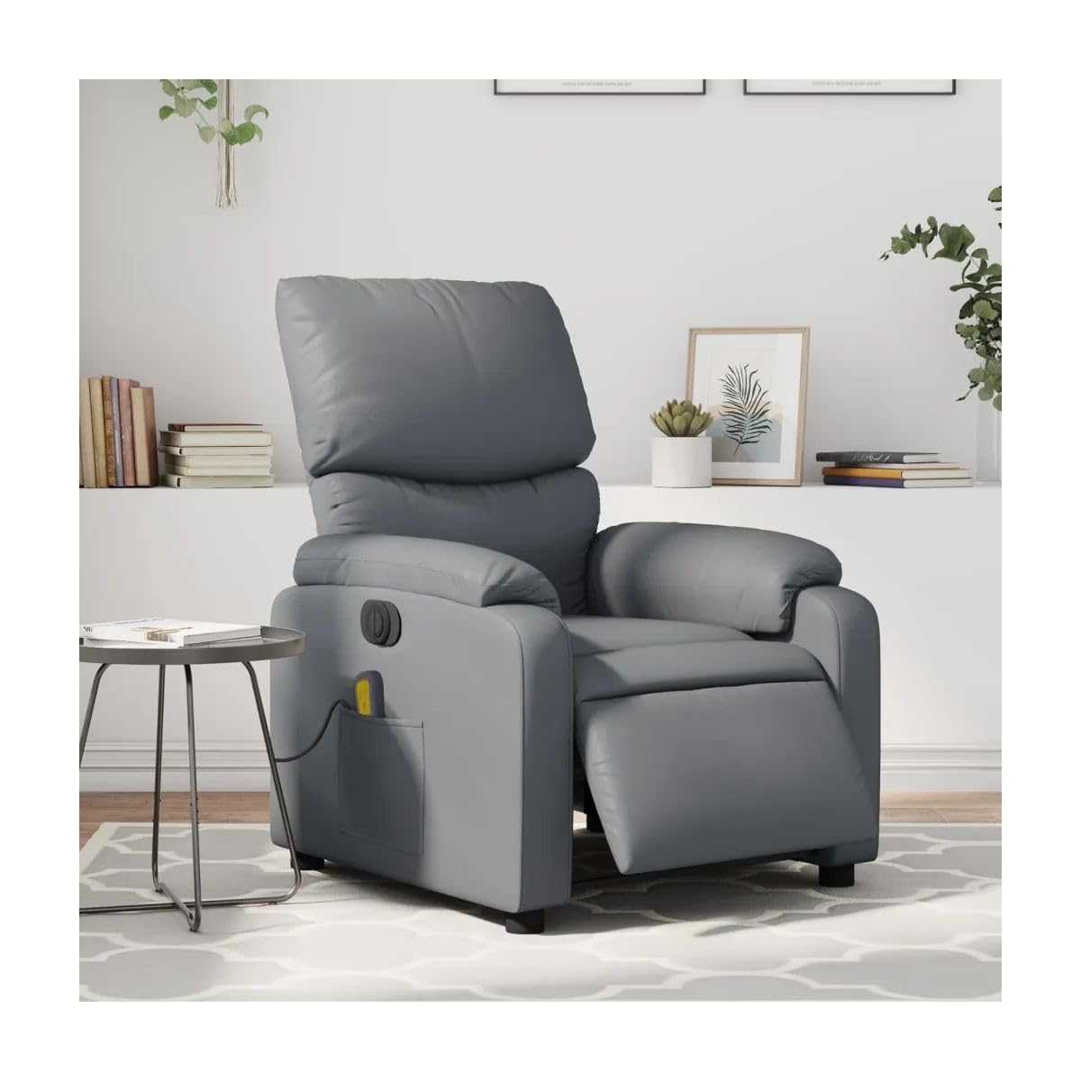 OCACA Electric Massage Recliner Chair Gray Faux Leather 22.8"-Armrest Height from The Ground 2 a-Input Current DC 5 V 3206121