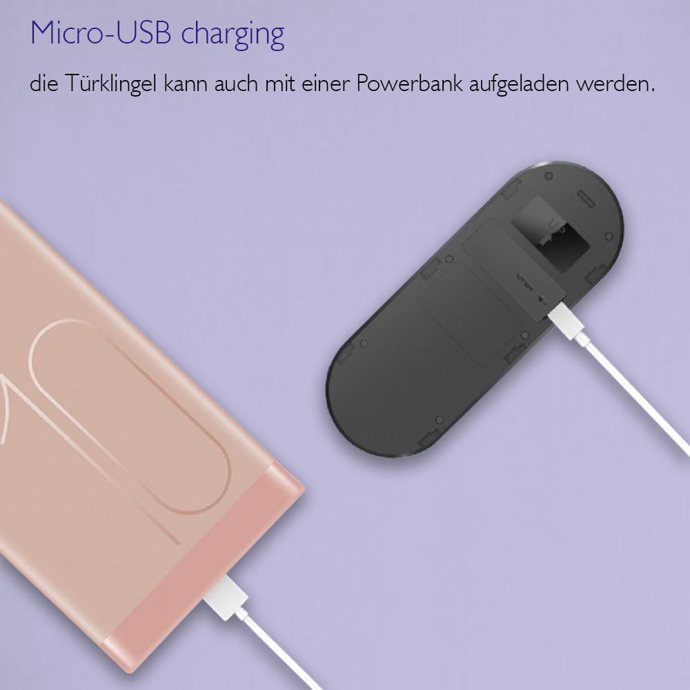 Luxus-Time WLAN Videotürklingel mit Akku, kabellose Türklingel mit Kamera, Nachtsicht, Bewegungserkennung, App-Anbindung, USB-Gong & USB-A, WiFi Überwachung Fernzugriff (Video Doorbell) LX-WIFIDOOR24