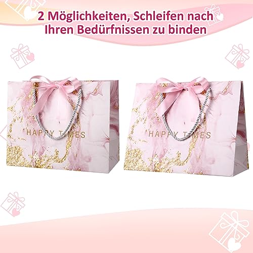 Newofview 3 Stück Geschenktüten, 25x20x12cm Geschenktasche, Geschenktüte mit Henkel und Schleifenbändern, Papiertüten Partytüten Geschenk Tüten für Geburtstag, Weihnachten, Hochzeit, Neujahr
