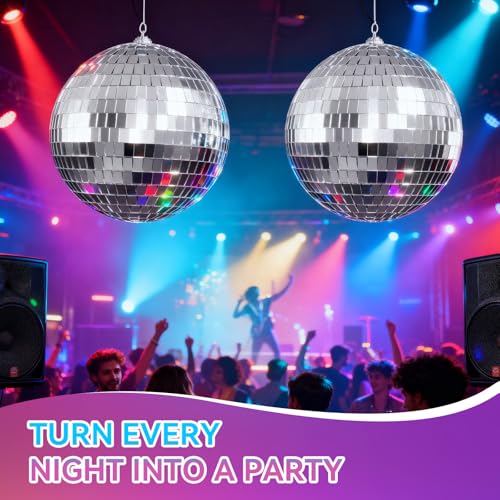 image for Youdepot 6-Inch Disco Ball 2-Pack – Silver Hanging Mirror Balls with