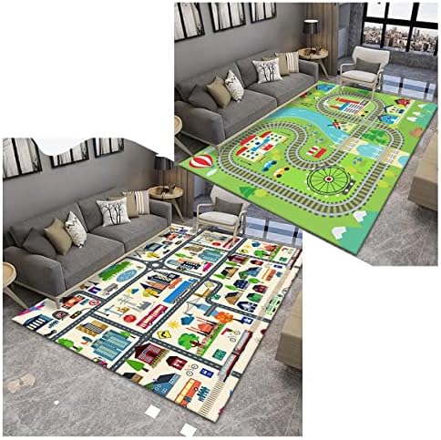Road Rug for Kids - Kids Carpet Playmat Rug - City Life Rug with Non-Slip Backing - Fun Play Mat for Toy Cars - Blue Green Gray Beige(80cm*120cm) 4 51oFAECZQpL. AC