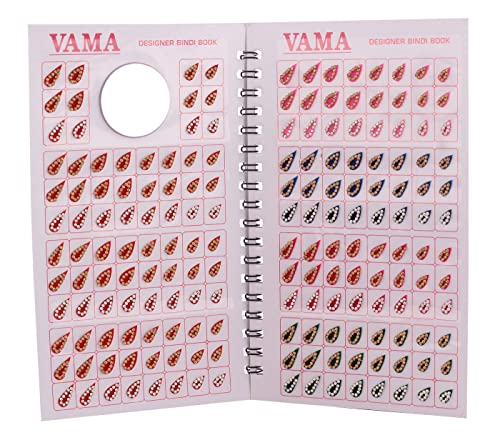 VAMA Fashions Multicolour Tilak Tear Drop Shape Stone Border Bindi Kumkum Self-Adhesive Sticker Designer Bindi Book For Women (372 Teardrop Stone Bindi Book) - Image 3