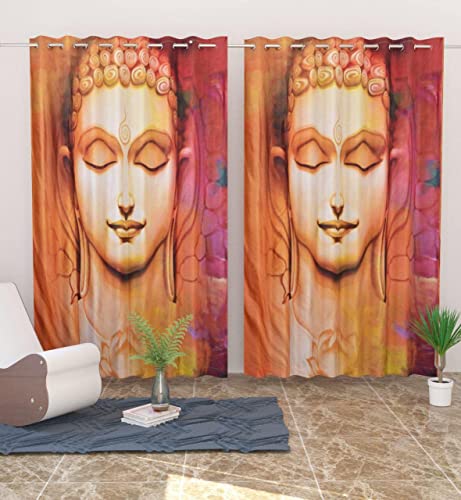 Image of 3D Budha Design Curtains for Study Room, Window, Door, Living Room, Kids, 4x9 Feet, Set of 1 Pc