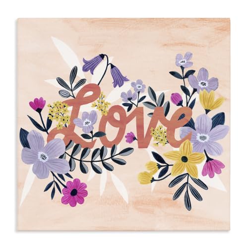 Stupell Industries Love Calligraphy Bold Floral Botanical Border, Design by Grace Popp, Pink, 24 x 24