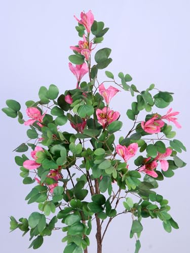 Image of ARICK DECOR 5Ft Artificial Pink Bauhinia Flowers Tree in Pot, 5ft Realistic Faux Lush Orchid Tree Silk Plant, Peacock Shaped Large Floor Decor for Home, Office & Balcony