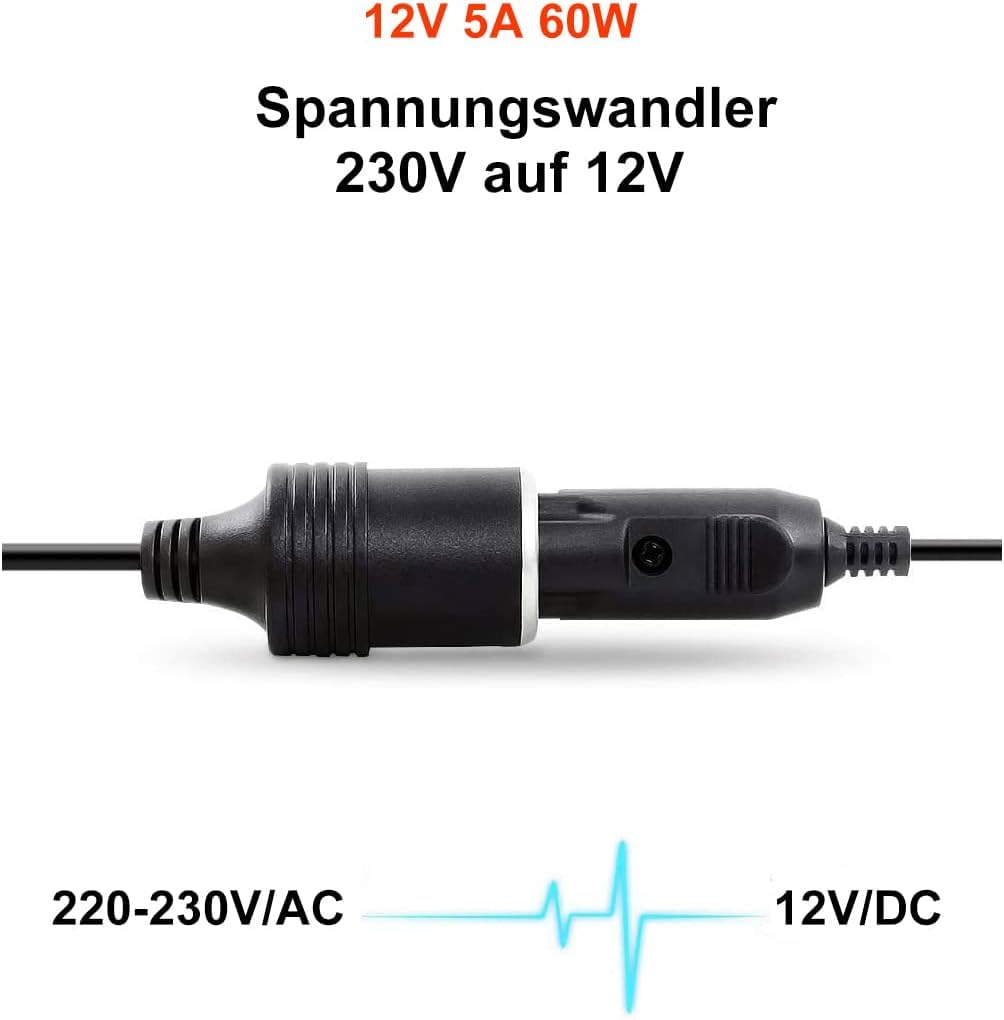 RGBer® Adaptateur Prise Allume-Cigare Secteur, 5A 60W, 220V à 12V Adaptateur Convertisseur Transformateur pour Glaciere Electrique, Glaciere a Compression