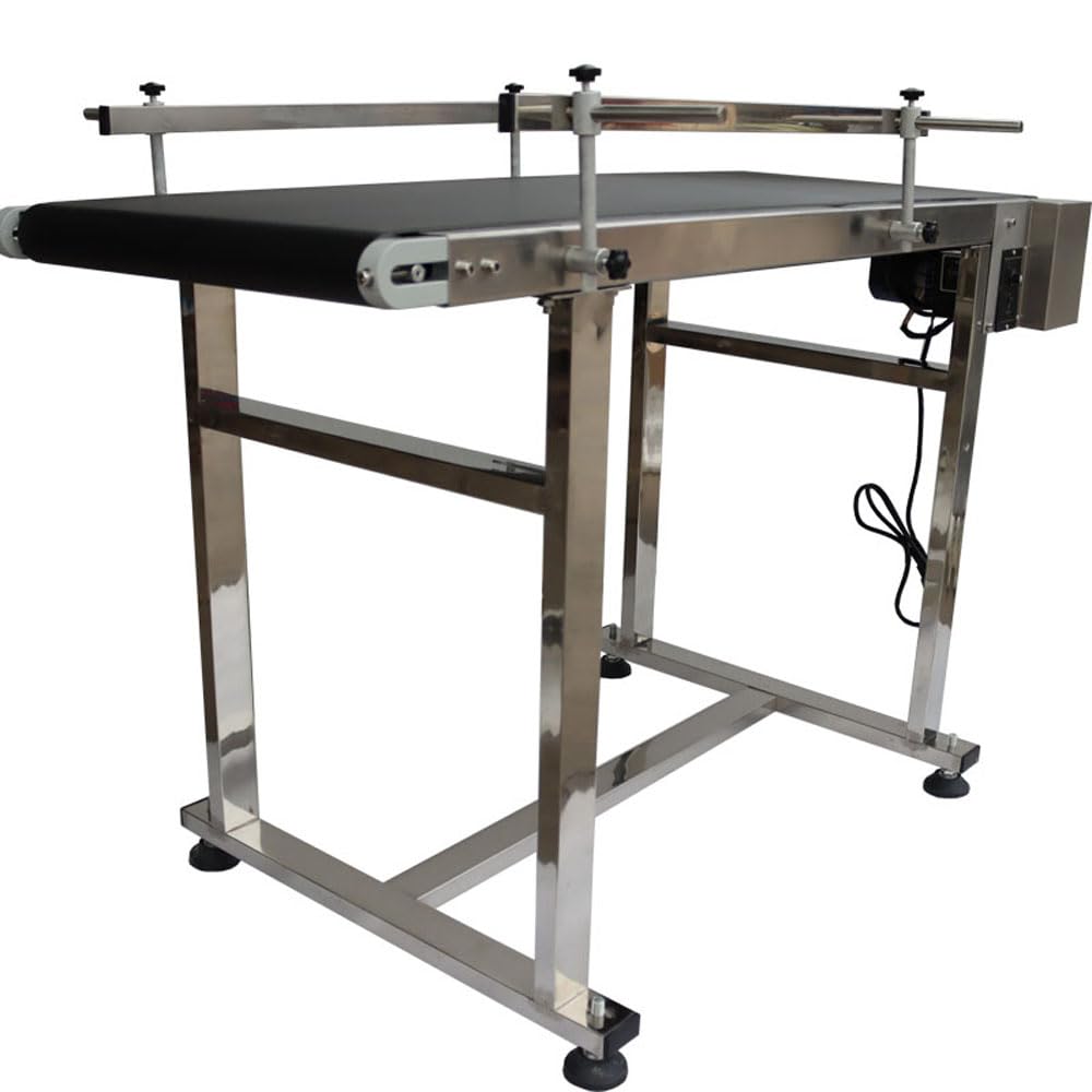WYDDDARY PVC Flat Belt Conveyor Stainless Steel Conveyor Machine 47.2x17.7inch Industrial Transport Conveyor 110V 120W Adjustable Speed Double Guardrail Electric Conveyor Black