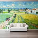 Fototapete Moderner Kunststil Blau Felder Kutsche – Xxl Vliestapete Wandbild Wohnzimmer Schlafzimmer Büro Flur Kinderzimmer – Moderne Wanddekoration Vlies Tapete 3D Effekt – 250 X 175 Cm