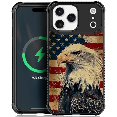 for iPhone 17 Pro Max 18 Pro Max Compatible with Magsafe Non Slip Screen Lens Protection Magnetic Ring Case for Girl Boy Cute Pattern Vintage American Flag Bald Eagle Retro