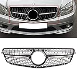 KARPAL Diamond Grille Grill Compatible with 2008-2014 Mercedes Benz W204 C Class C250 C300 C350 Black + Chrome