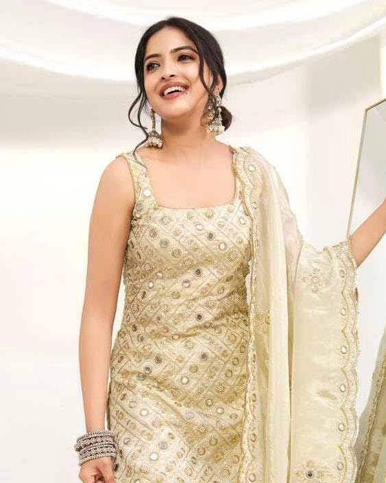 Image of Party Top Palazzo and Dupatta Set with Elegant Embroidery, Stylish Detailing, and Contemporary Design | Natural Crap Fabric | Perfect for Weddings, Parties and Special Occasions