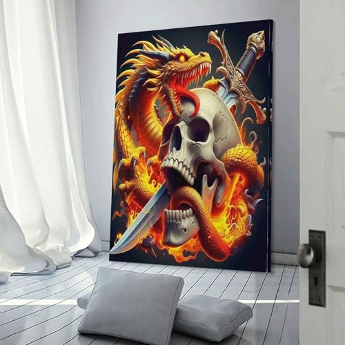 Image sur toile dragon crâne pour sublimer l'ambiance de votre salon moderne