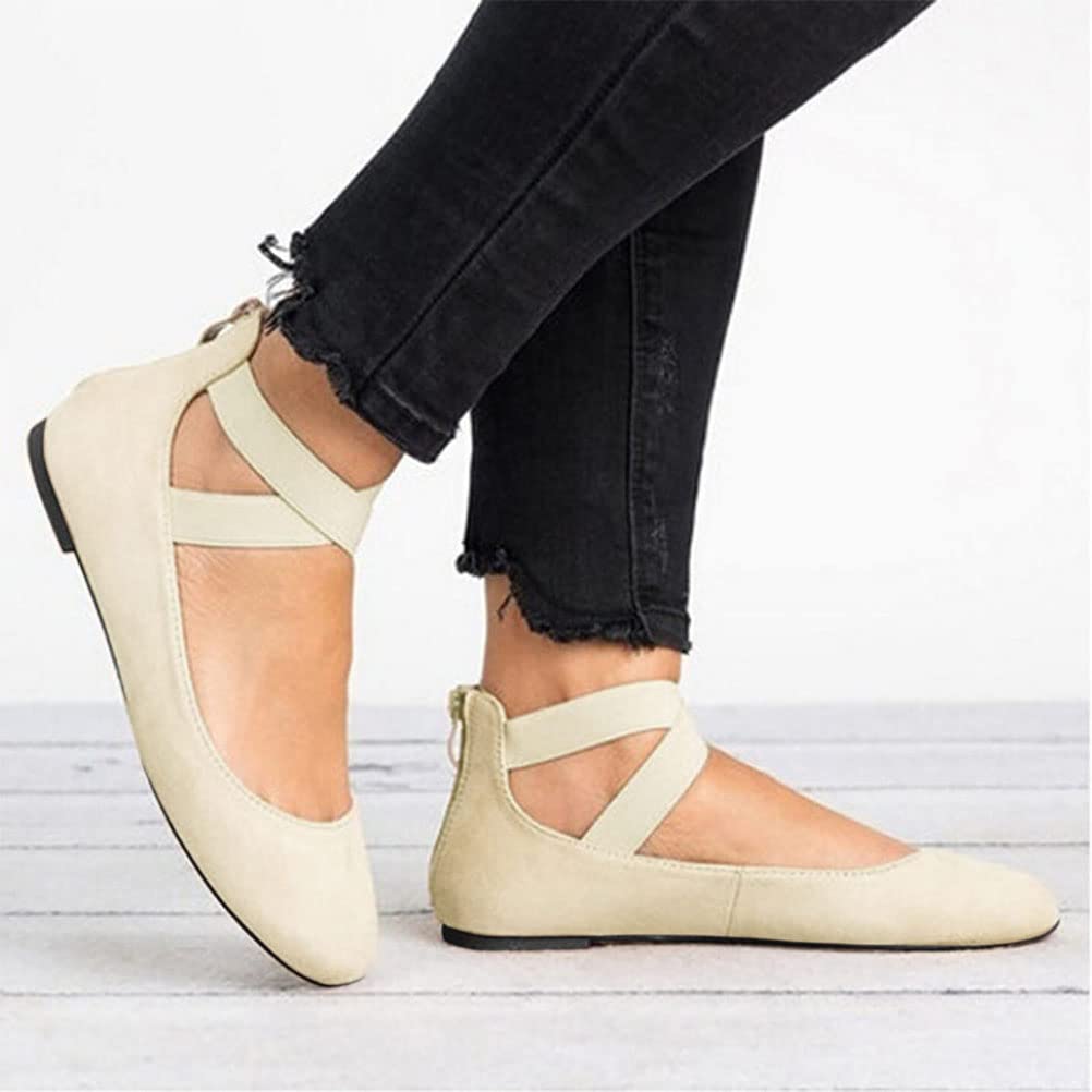 Ballerines Femmes Confortable Sangle Croisée Élastique Ballerine Bout Rond Enfiler Chaussures Plates Femme Sandales Couleur Unie Slip-on Chaussures Bateau