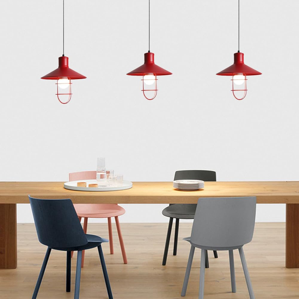 Industrial Red Cage Pendant Light Fixtures for Kitchen Sink