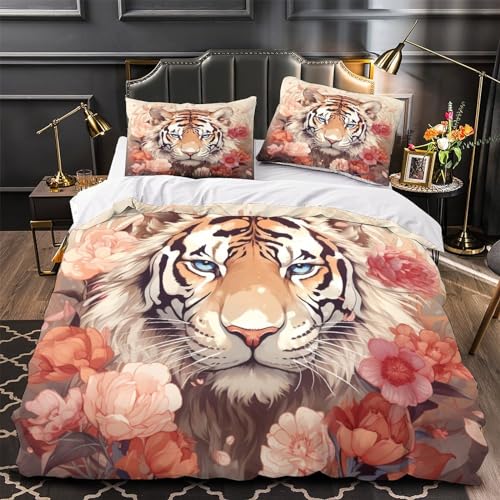 Housse de couette microfibre double motif tigre 3D lit enfant