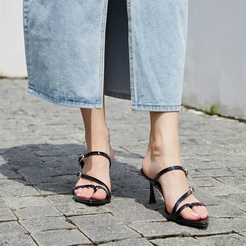 Image of Women's Stiletto Flip Flop Sandals Pointed Toe Open Toe Thin Strap Mules Comfortable Non Slip Soft Soled High Heeled Sandals Wedding Parties Slip On Dress Shoes