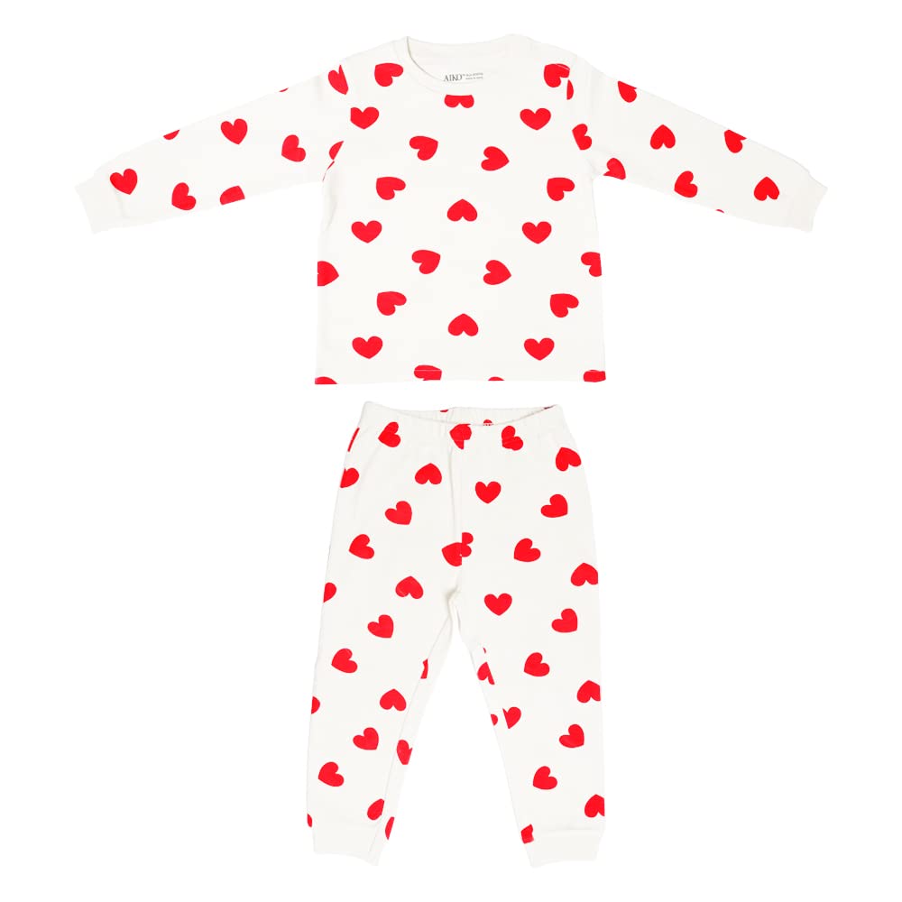 AIKO Girls AIKO-Girls Red Heart Print Long Two Piece Pyjama Set 2 Pc Girsl PJ set (pack of 1)