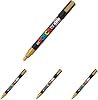 Mitsubishi Pencil PC3M.25 Rollerball Pen, Posca, Fine Point, Round Point, Gold x4