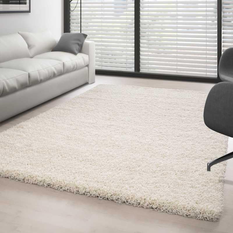 Tapis shaggy crème 80x250 cm à poils longs pour couloir moderne