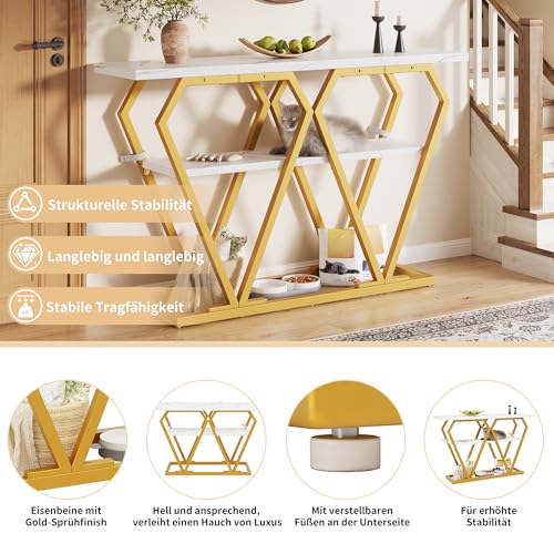 Table console étroite 120 cm marbre blanc et métal doré pour entrée - 7